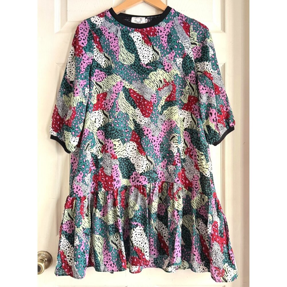 Size S Lili Sidonio boutqiue pullover dress tunic drop waist animal print multic